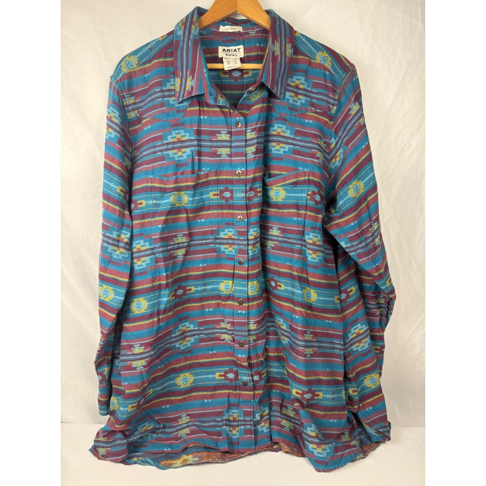 Ariat Real Women's 2X Billie Rae Southwestern Relaxed Button Down Shirt